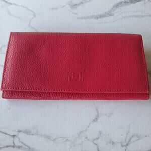 Identity stronghold RFID blocking wallet clutch pebbled leather red NEW womens